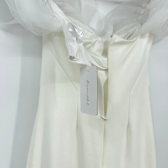Line & Dot | Starlet Midi Sheath Dress Organza Off Shoulder Sleeves in Ivory S - Picture 14 of 16
